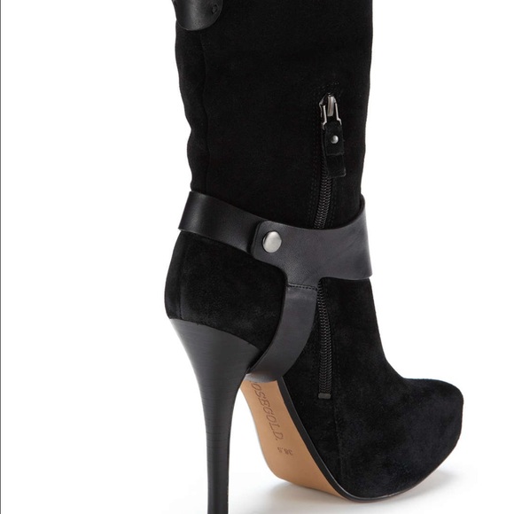 ROSEGOLD Black Suede Leather Stiletto Boots - Picture 1 of 8